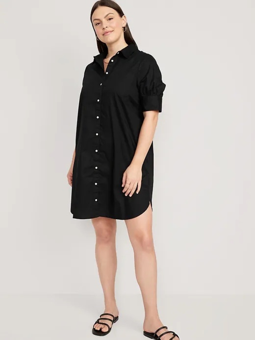 Old Navy Short-Sleeve Shirt Dress 100% Cotton in Black | Size Small